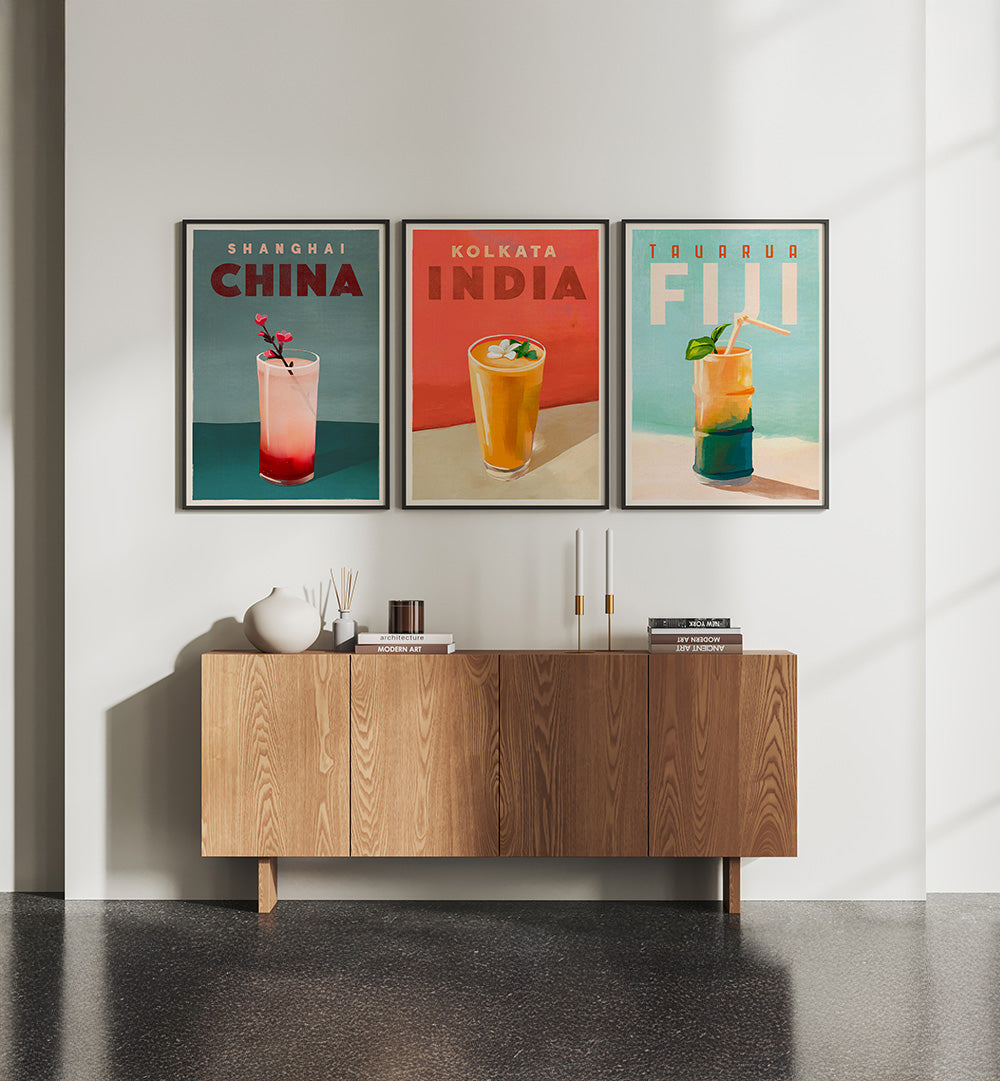 COCKTAIL CAPITALS SET , SET OF 3 PAINTINGS