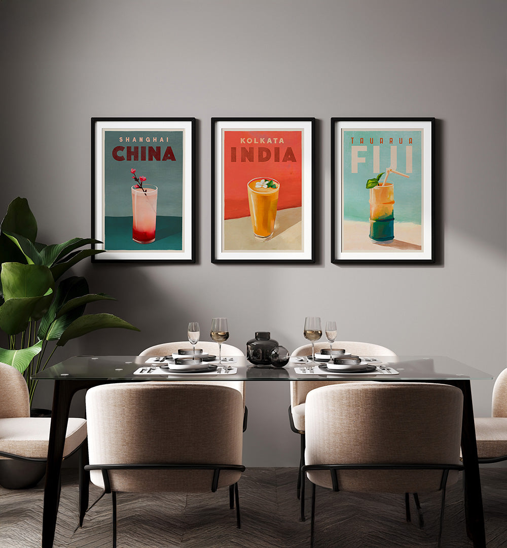 COCKTAIL CAPITALS SET , SET OF 3 PAINTINGS