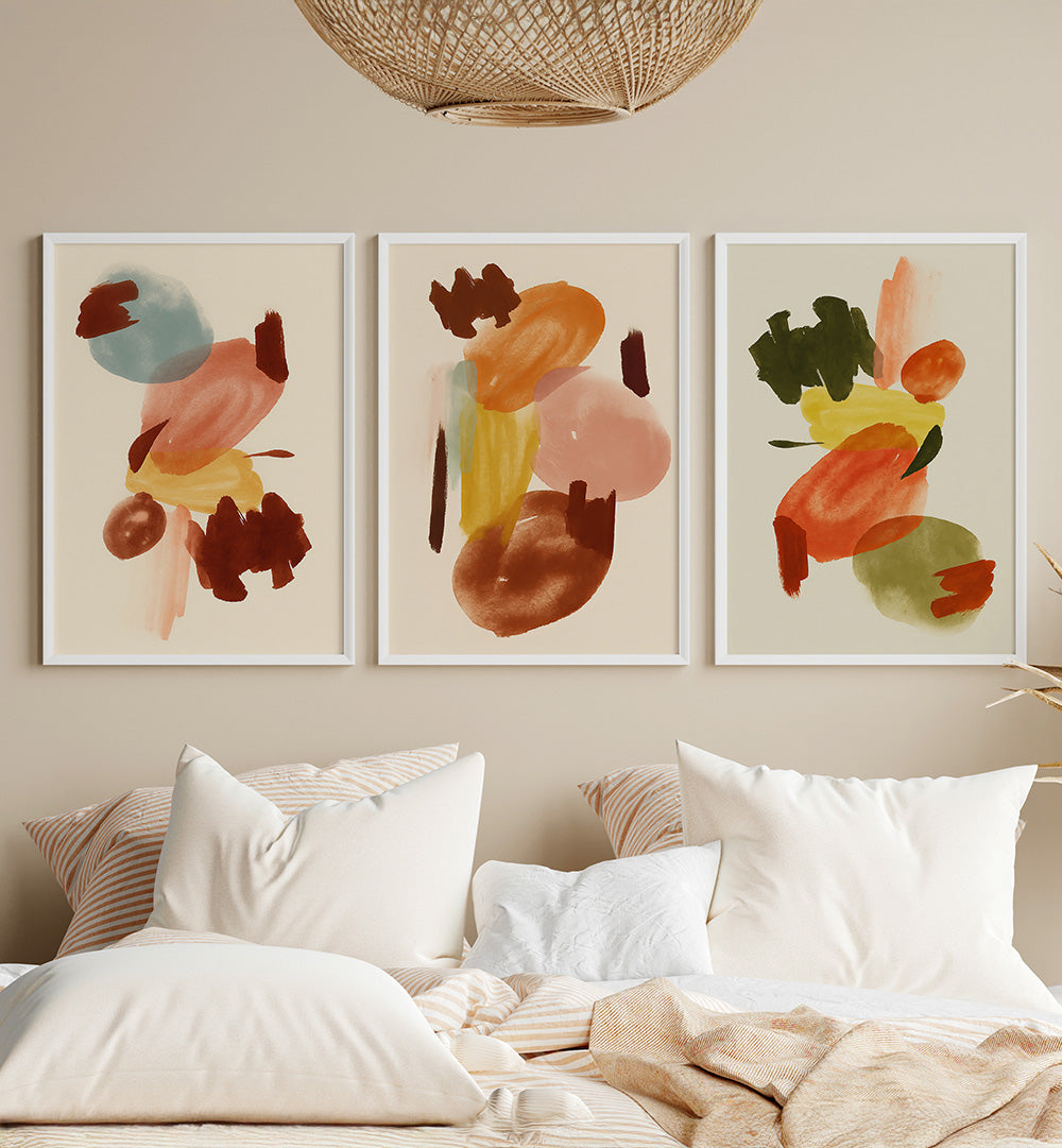 ABSTRACT TABLEAUX , SET OF 3 PAINTINGS