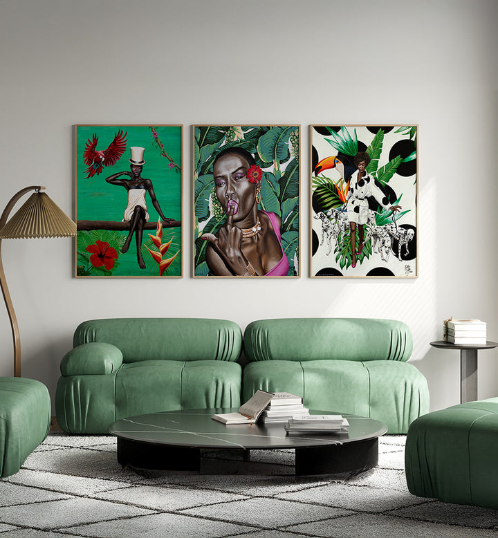 JUNGLE ROYALTY SET , SET OF 3 PAINTINGS
