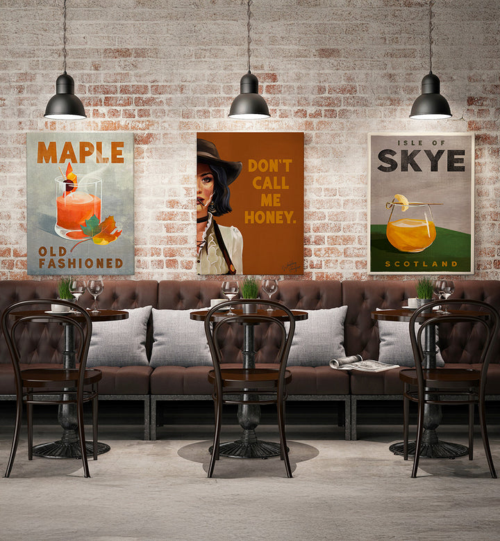 COZY BAR TRIO , SET OF 3 PAINTINGS