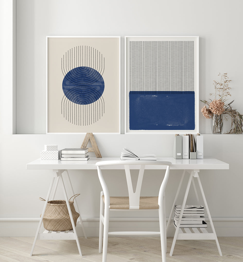 GEOMETRIC INDIGO , SET OF 2 PAINTINGS