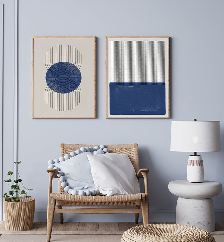 GEOMETRIC INDIGO , SET OF 2 PAINTINGS