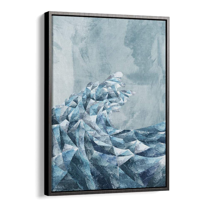 Geometric Metallic Silver Wave By Sarah Manovski Abstract Painting in Black Floater Frame