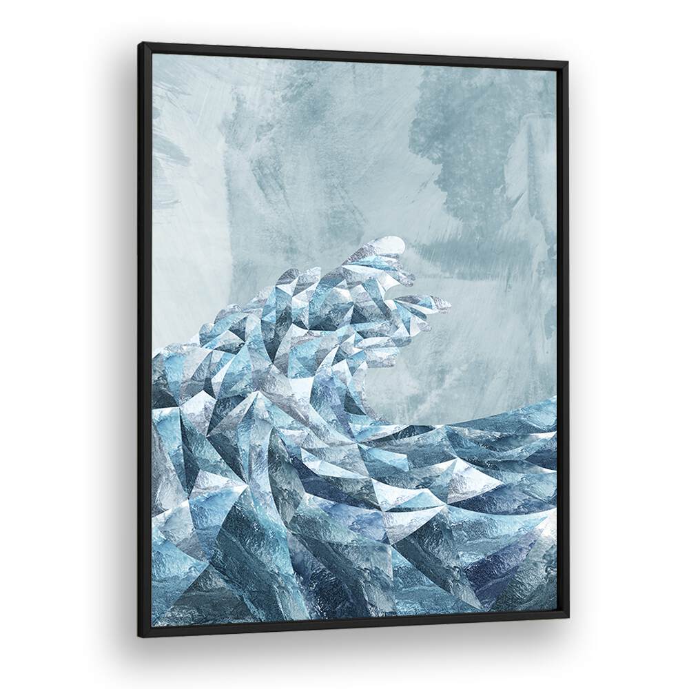 Geometric Metallic Silver Wave By Sarah Manovski Abstract Painting in Black Plain Frame