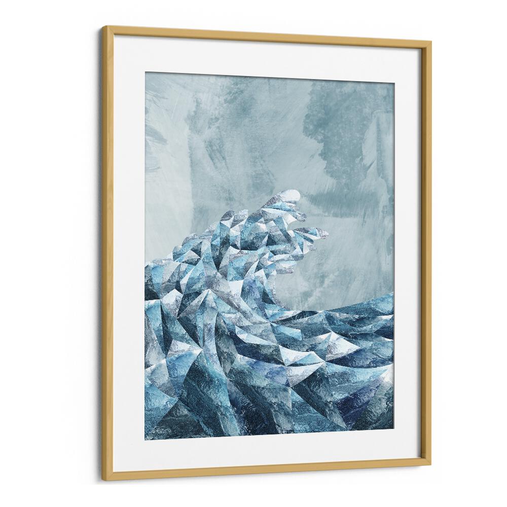 Geometric Metallic Silver Wave By Sarah Manovski Abstract Painting in Oak Wood Frame With Mount