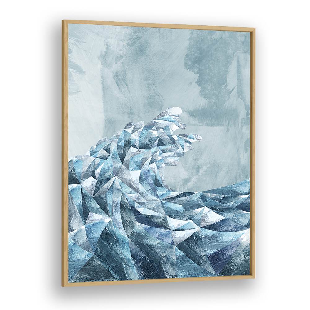 Geometric Metallic Silver Wave By Sarah Manovski Abstract Painting in Oak Wood Plain Frame