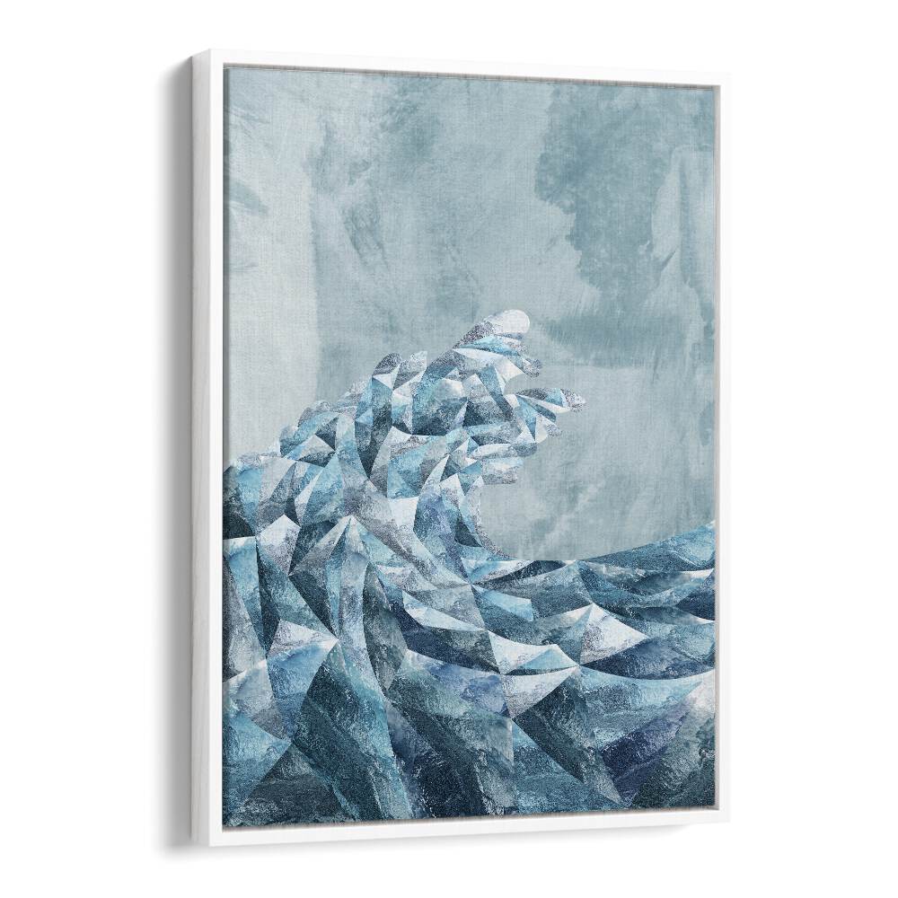 Geometric Metallic Silver Wave By Sarah Manovski Abstract Painting in White Floater Frame