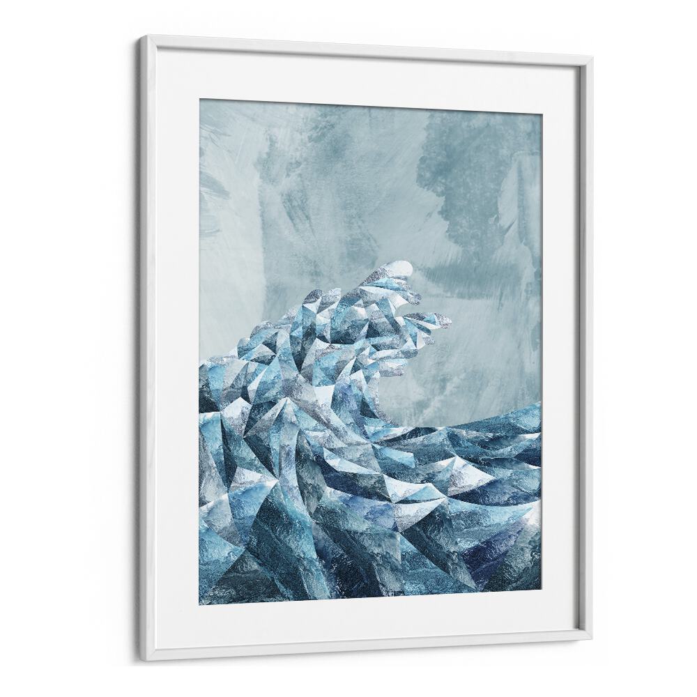 Geometric Metallic Silver Wave By Sarah Manovski Abstract Painting in White Frame With Mount