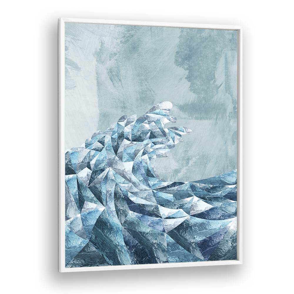 Geometric Metallic Silver Wave By Sarah Manovski Abstract Painting in White Plain Frame