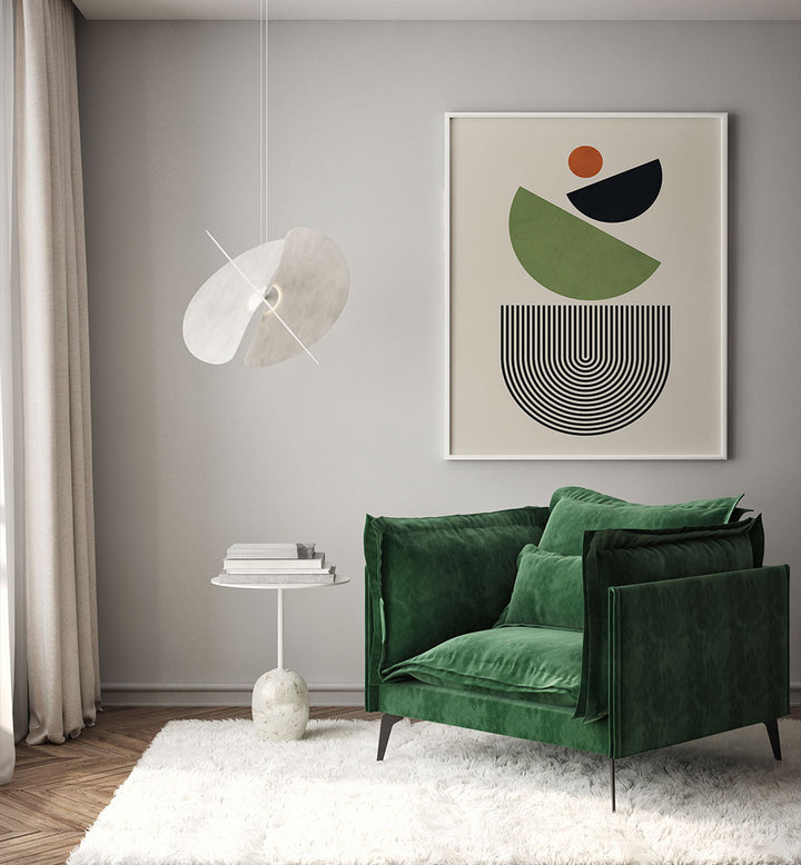 GEOMETRIC SHAPES IN GREEN BLACK AND ORANGE , GEOMETRIC ART PRINTS