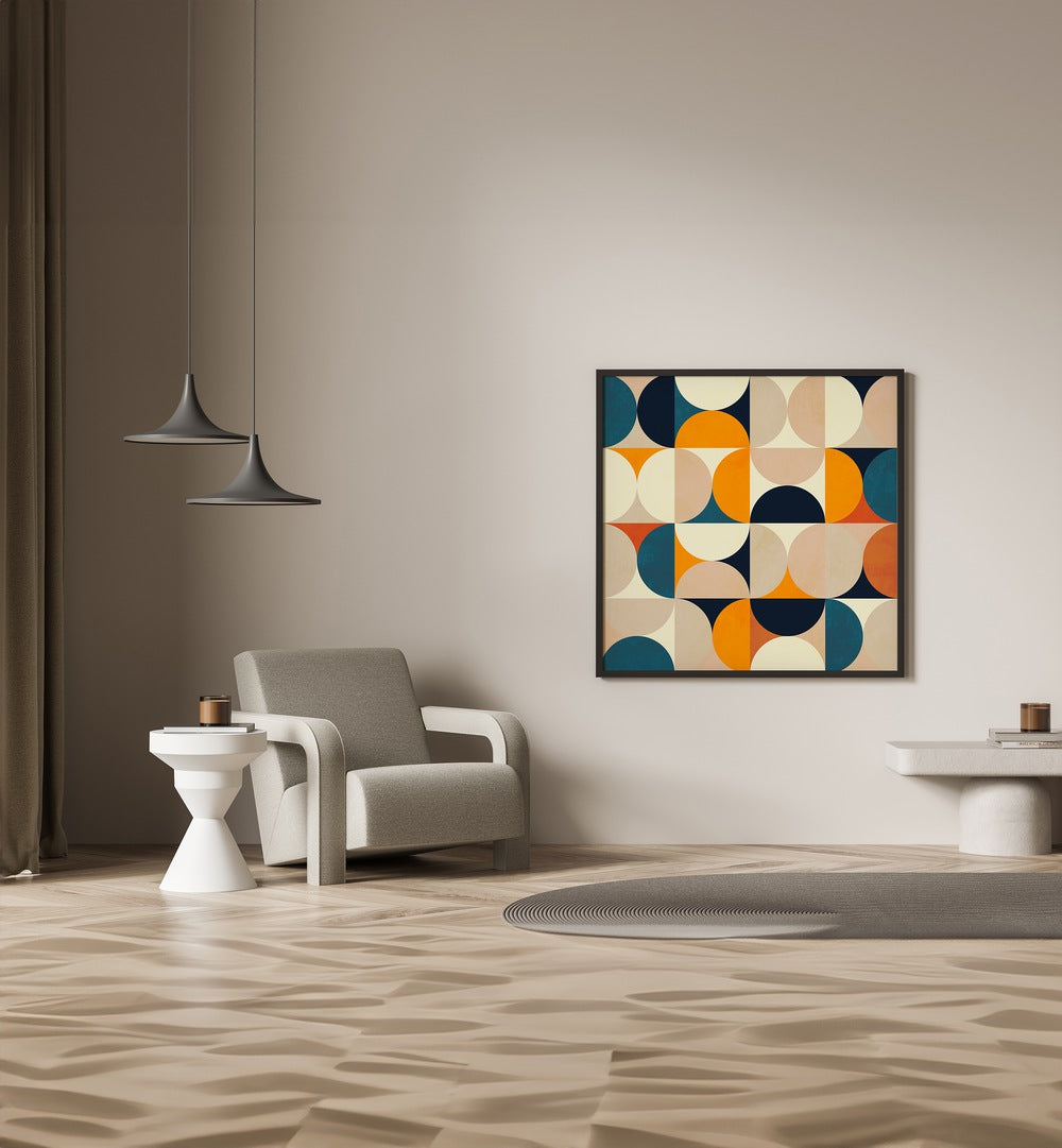 Geometry New Bleu Claire By Ana Rut Bre Abstract Art Abstract Paintings in Black Plain Frame placed on a Cream Colored Wall in the Drawing Room