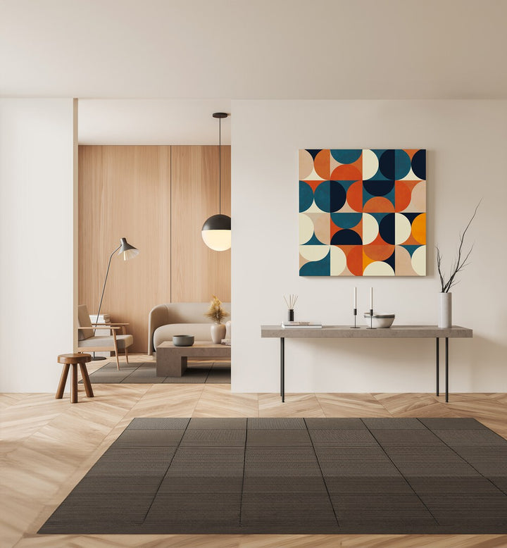 Geometry New Marron By Ana Rut Bre Abstract Art Abstract Paintings in Gallery Wrap placed on a Cream Colored Wall above a Console Table in the Drawing Room