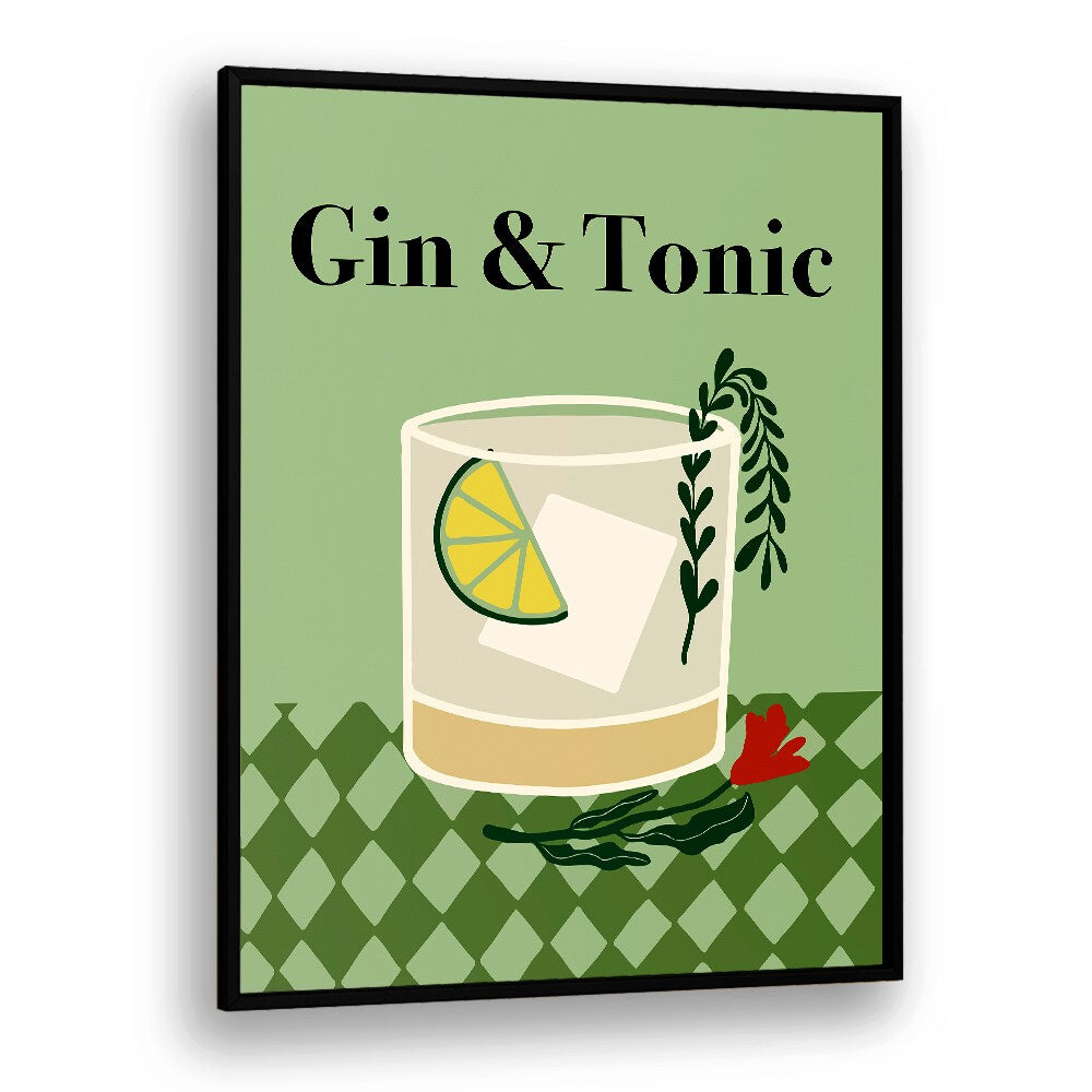 Gin a Tonic by Miho Art Studio Bar Posters Bar Art Prints in Black Plain Frame