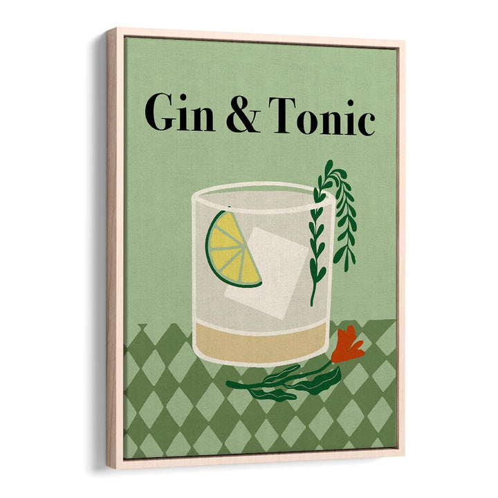 Gin a Tonic by Miho Art Studio Bar Posters Bar Art Prints in Oak Wood Floater Frame