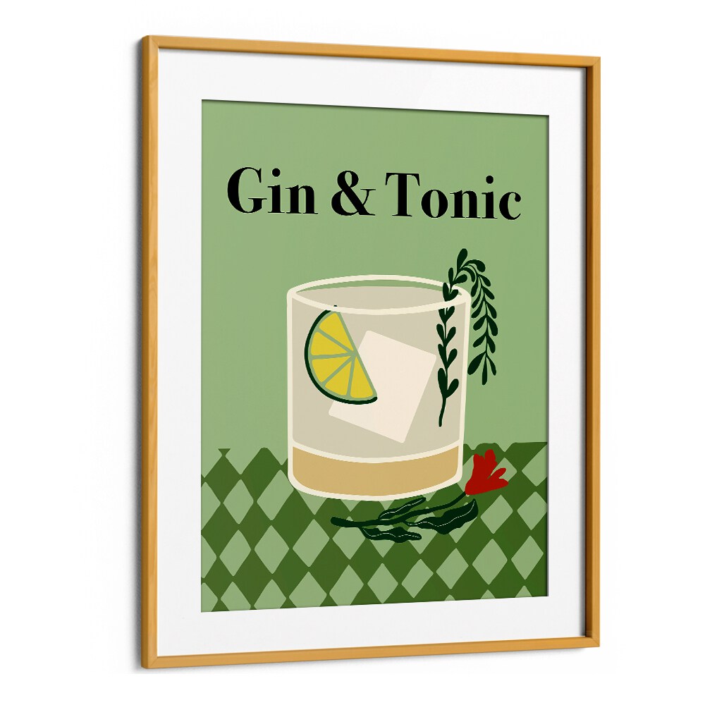 Gin a Tonic by Miho Art Studio Bar Posters Bar Art Prints in Oak Wood Frame With Mount