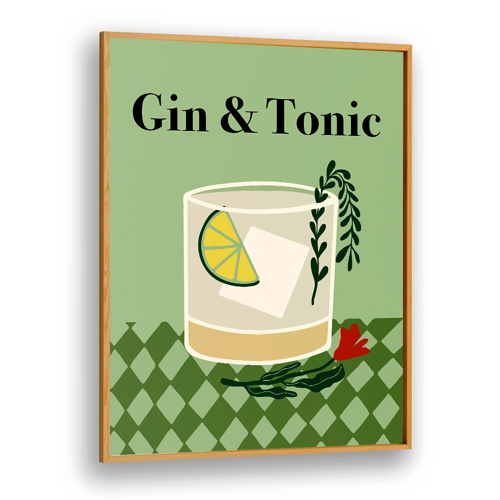 Gin a Tonic by Miho Art Studio Bar Posters Bar Art Prints in Oak Wood Plain Frame