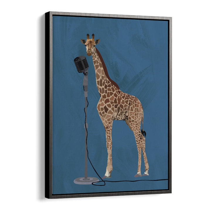 Giraffe Microphone  Kids Paintings in Black Floater Frame