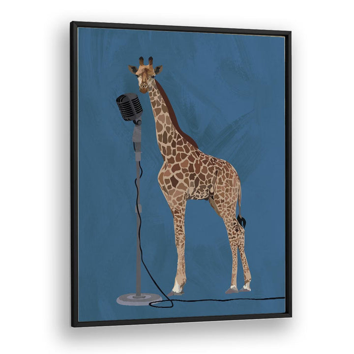 Giraffe Microphone  Kids Paintings in Black Plain Frame