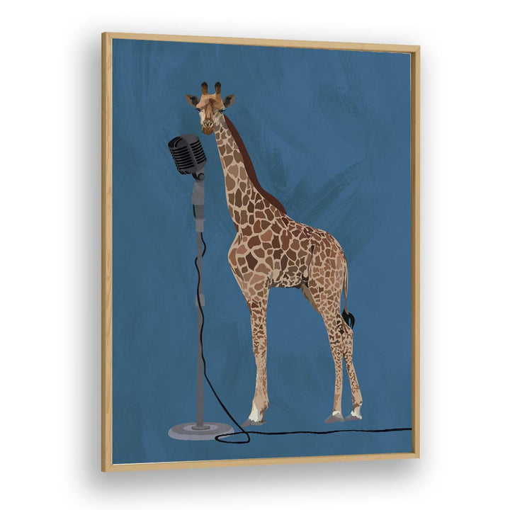 Giraffe Microphone  Kids Paintings in Oak Wood Plain Frame