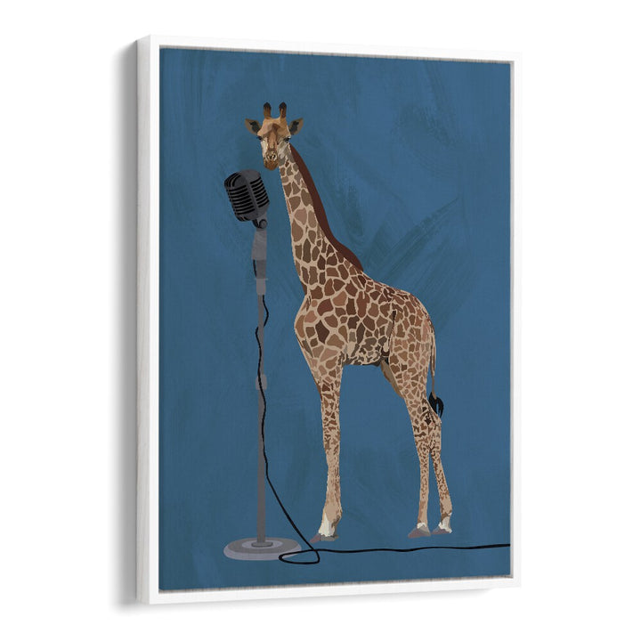 Giraffe Microphone  Kids Paintings in White Floater Frame