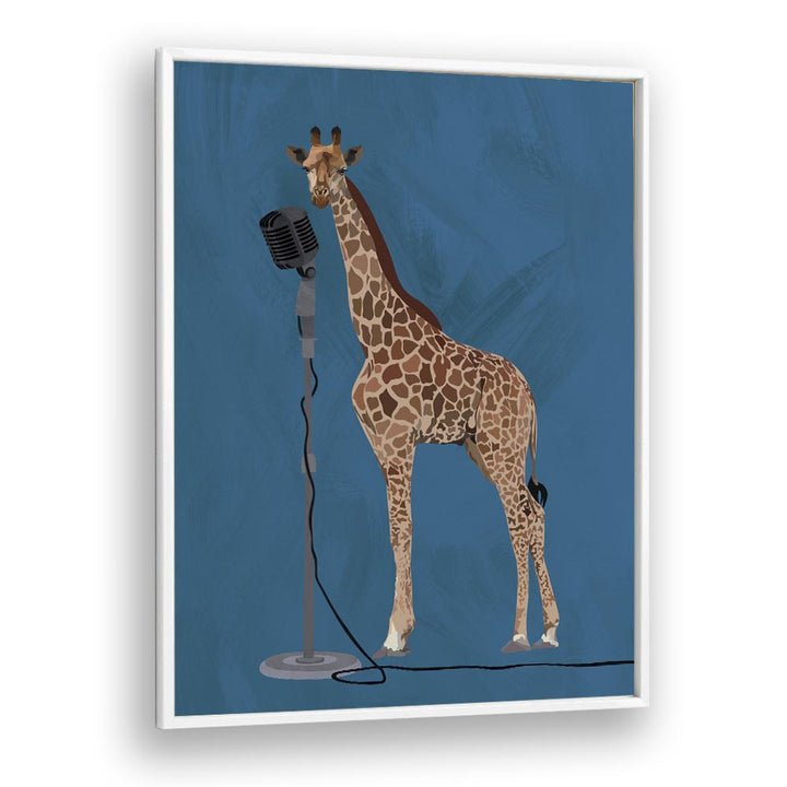 Giraffe Microphone  Kids Paintings in White Plain Frame