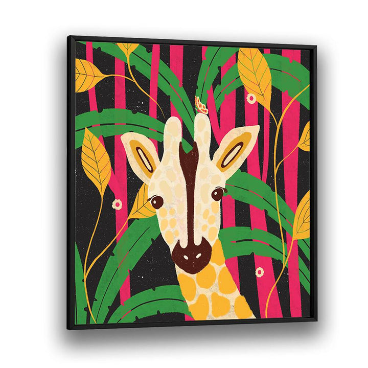 Giraffe-animal Trilogy By Shriya Bhattacharya Kids Paintings in Black Plain Frame