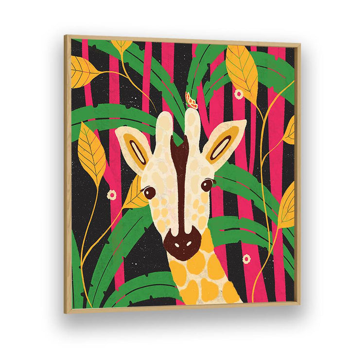 Giraffe-animal Trilogy By Shriya Bhattacharya Kids Paintings in Oak Wood Plain Frame