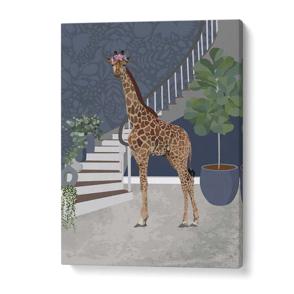 Giraffe by the Stairs By Sarah Manovski Wildlife Paintings in Gallery Wrap