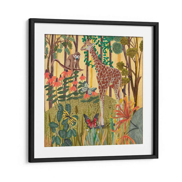 Giraffe in Nature By Caroline Bonne Muller Wildlife Paintings in Black Frame With Mount