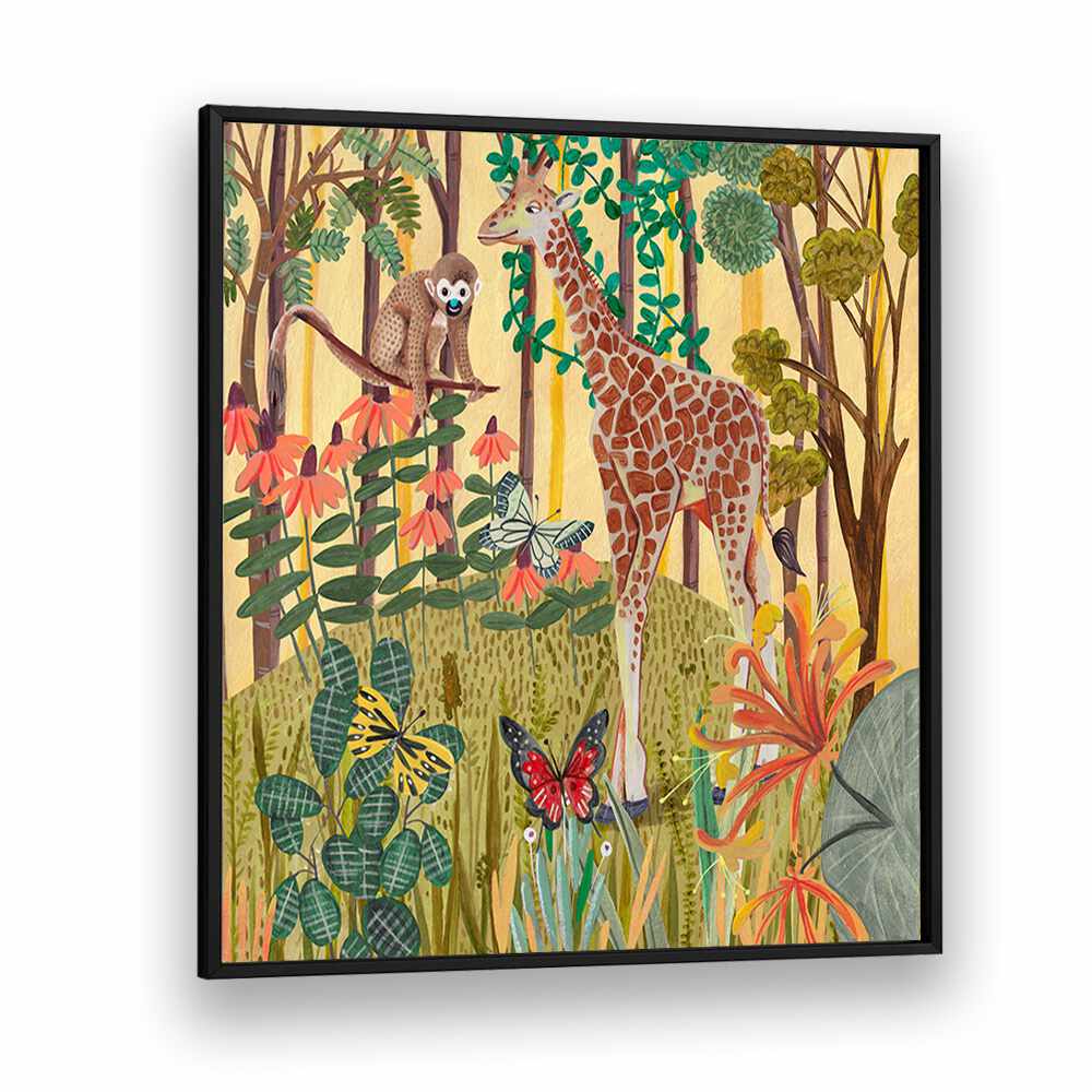 Giraffe in Nature By Caroline Bonne Muller Wildlife Paintings in Black Plain Frame