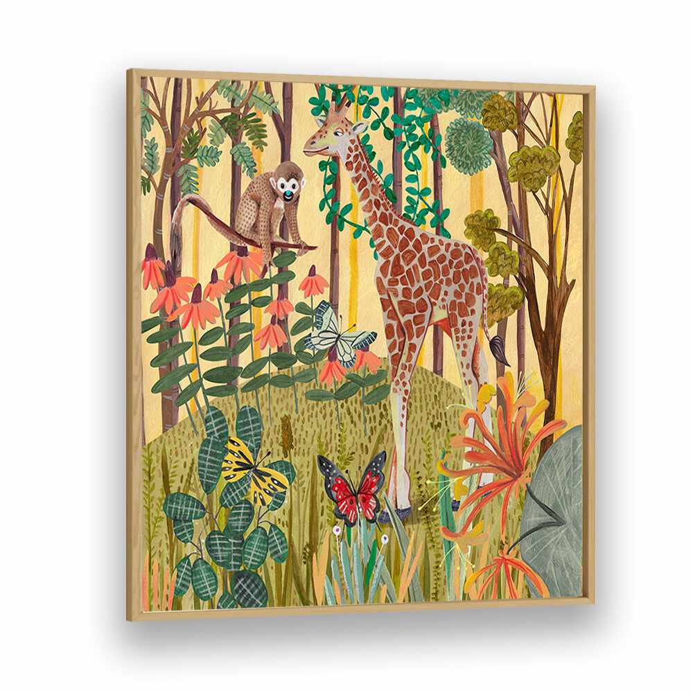 Giraffe in Nature By Caroline Bonne Muller Wildlife Paintings in Oak Wood Plain Frame