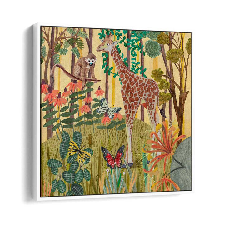 Giraffe in Nature By Caroline Bonne Muller Wildlife Paintings in White Floater Frame