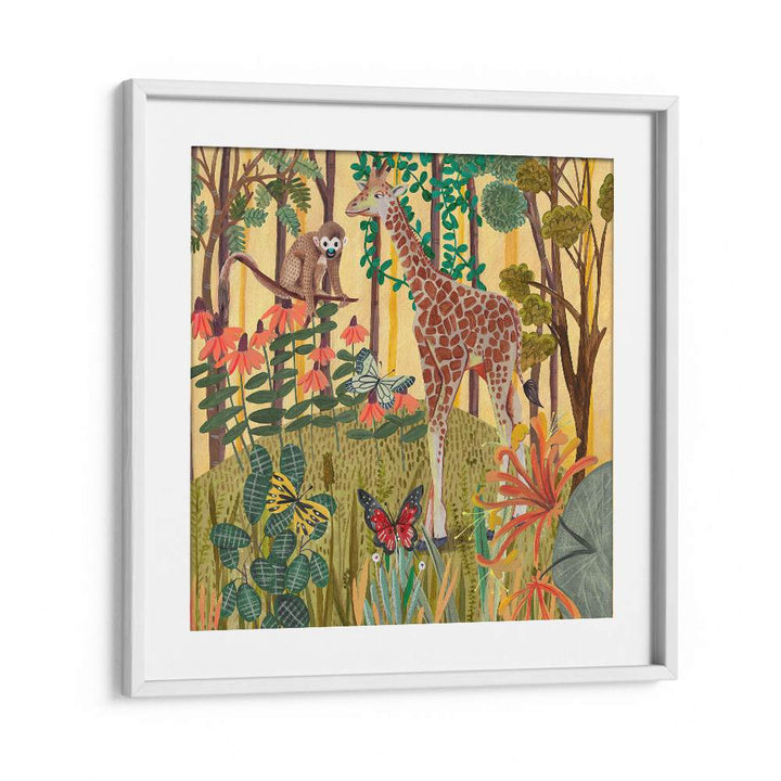 Giraffe in Nature By Caroline Bonne Muller Wildlife Paintings in White Frame With Mount