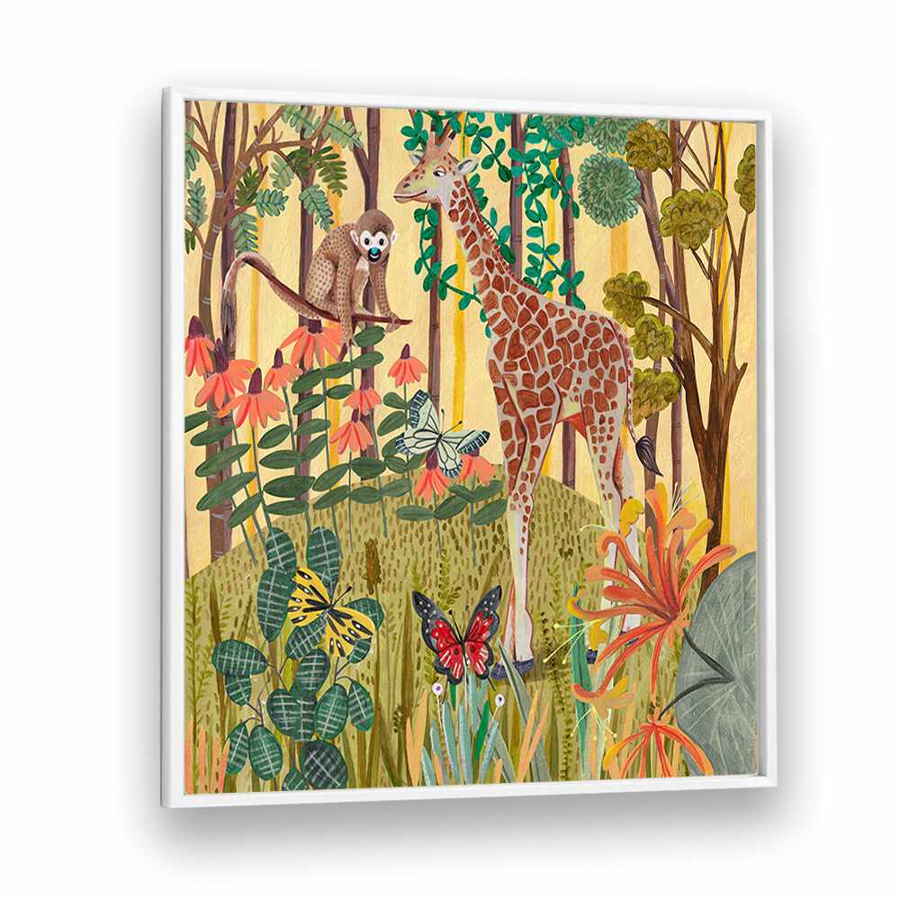 Giraffe in Nature By Caroline Bonne Muller Wildlife Paintings in White Plain Frame