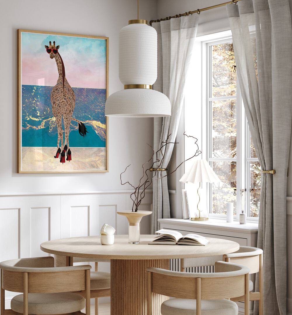 Giraffe on Holiday Wave By Sarah Manovski Wildlife Painting placed on wall 