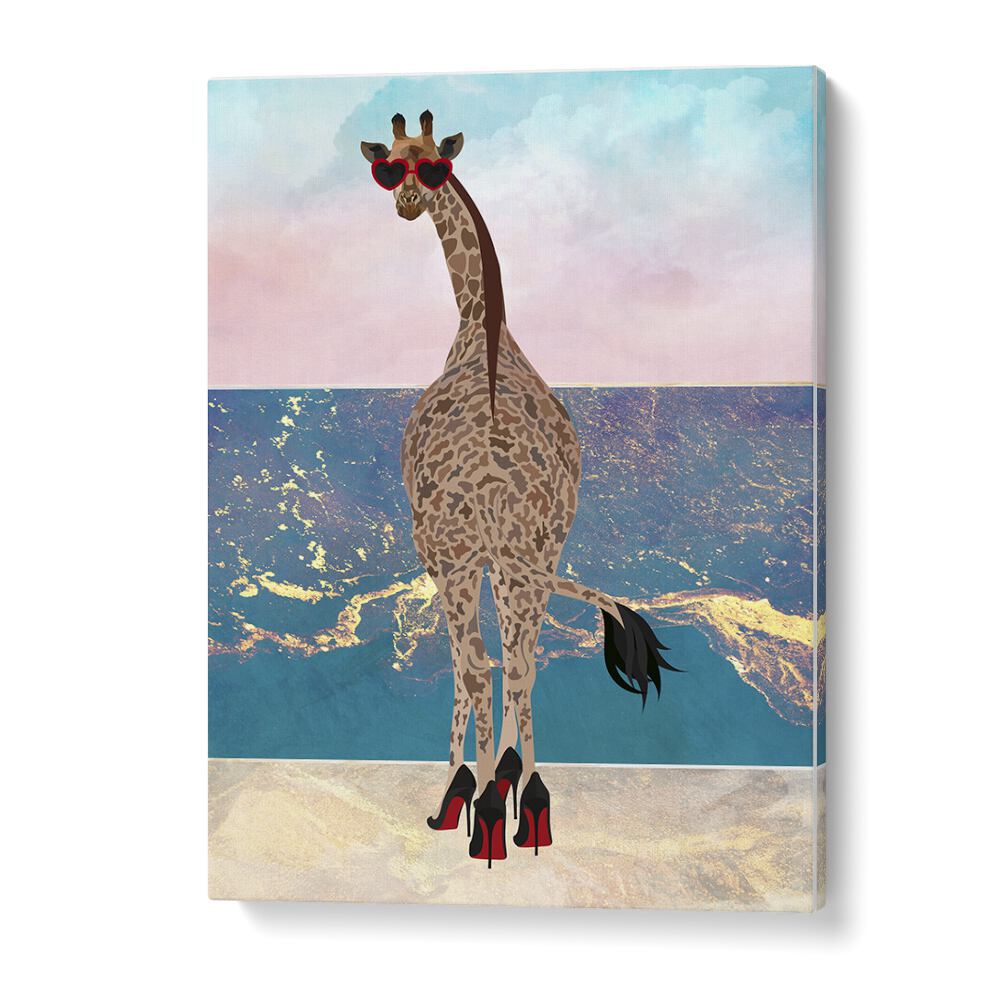 Giraffe on Holiday Wave By Sarah Manovski Wildlife Painting in Gallery Wrap