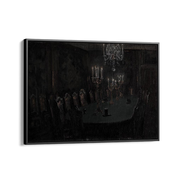 Gloomed Dining Hal Gothic Wall Art Prints in Black Floater Frame