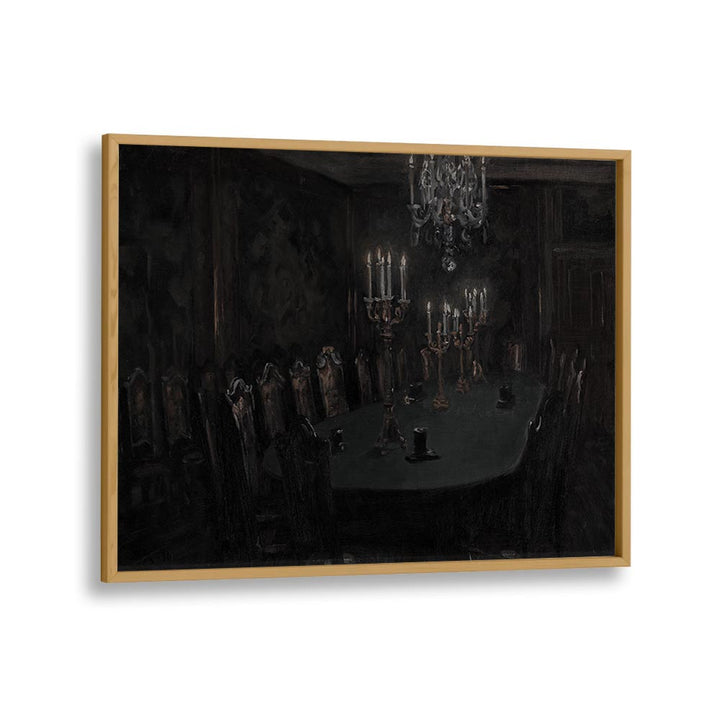 Gloomed Dining Hal Gothic Wall Art Prints in Oak Wood Plain Frame