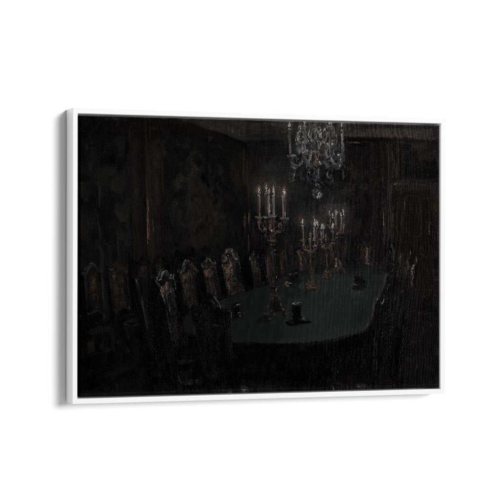 Gloomed Dining Hal Gothic Wall Art Prints in White Floater Frame