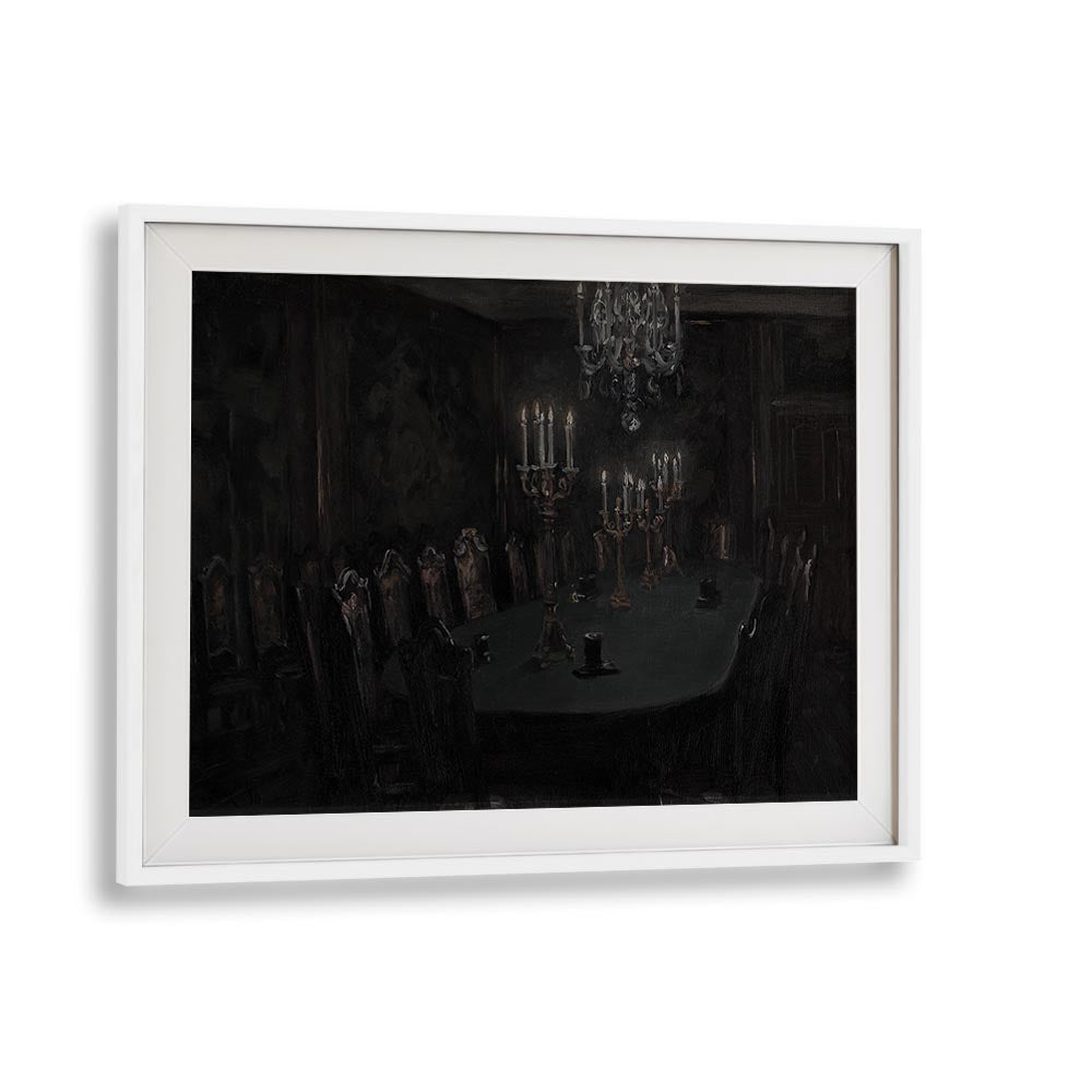 Gloomed Dining Hal Gothic Wall Art Prints in White Frame With Mount