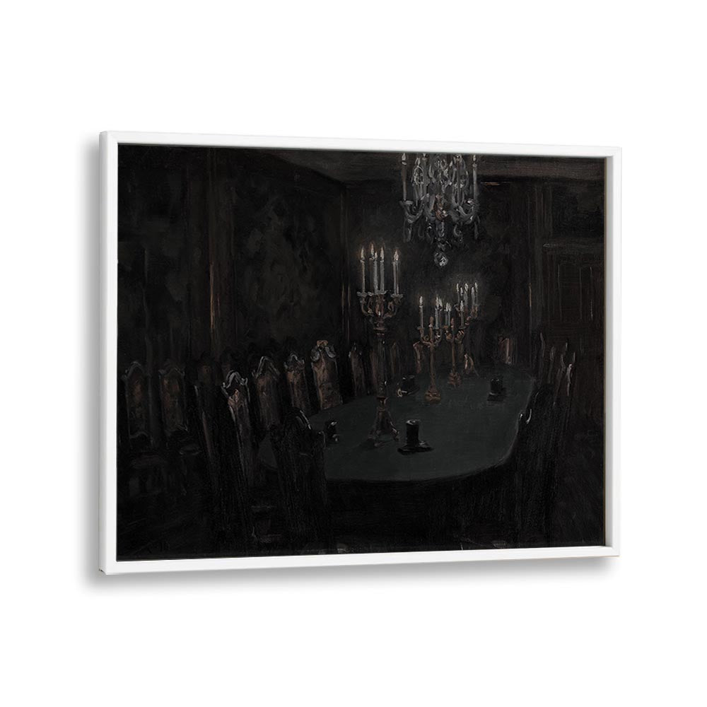 Gloomed Dining Hal Gothic Wall Art Prints in White Plain Frame