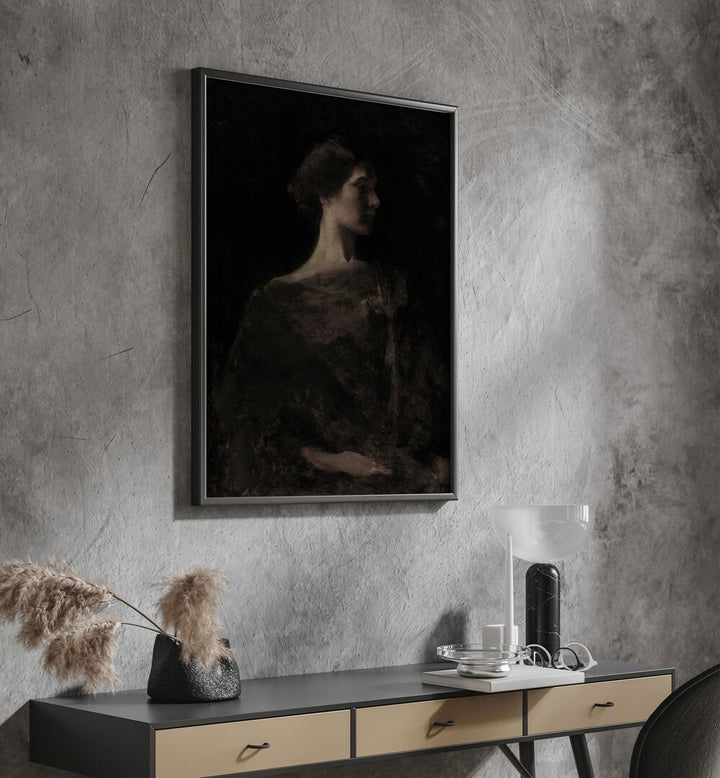 Gloomy Grace Gothic Wall Art Prints in Black Plain Frame hanging on wall above console table.