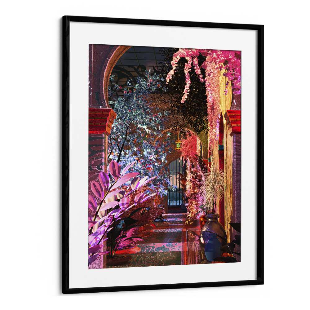 Glowing Palace By Cosmo Zach Surreal Art Prints in Black Frame With Mount