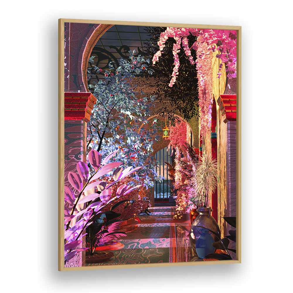 Glowing Palace By Cosmo Zach Surreal Art Prints in Oak Wood Plain Frame