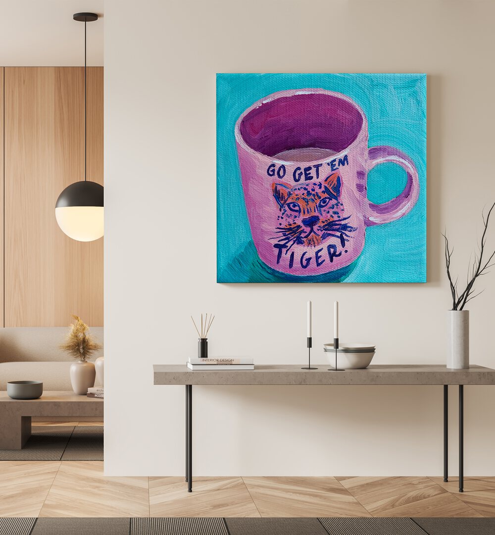 Go Get'em Tiger By Key And Sea Creative Art Print in Gallery Wrap on a white wall above the table