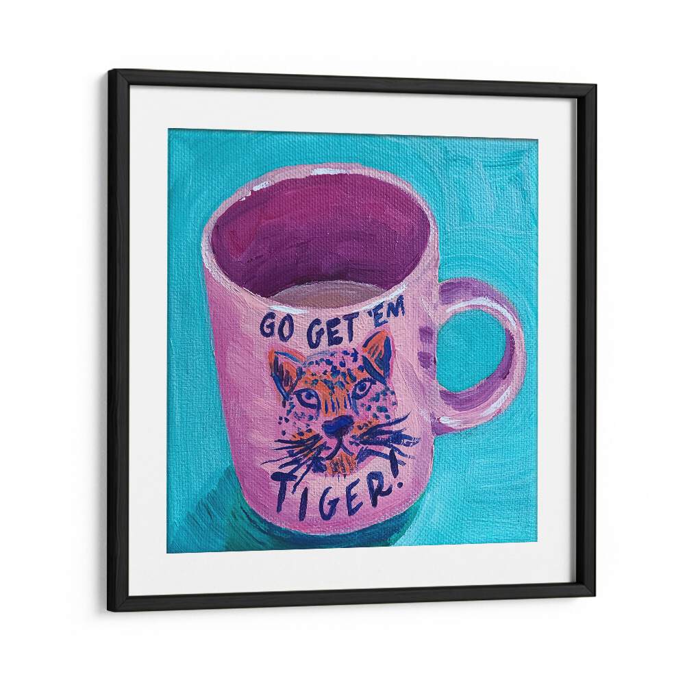 Go Get'em Tiger By Key And Sea Creative Art Print in Black Frame With Mount