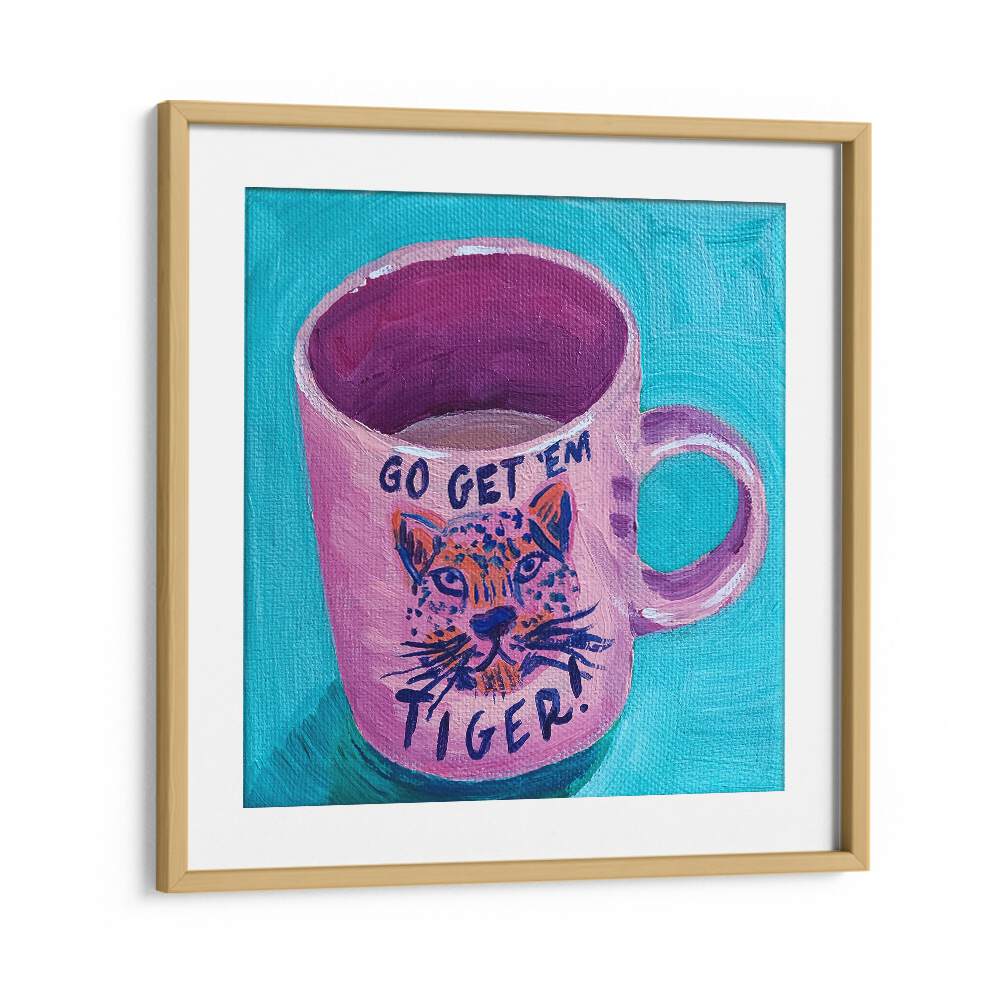 Go Get'em Tiger By Key And Sea Creative Art Print in Oak Wood Frame With Mount