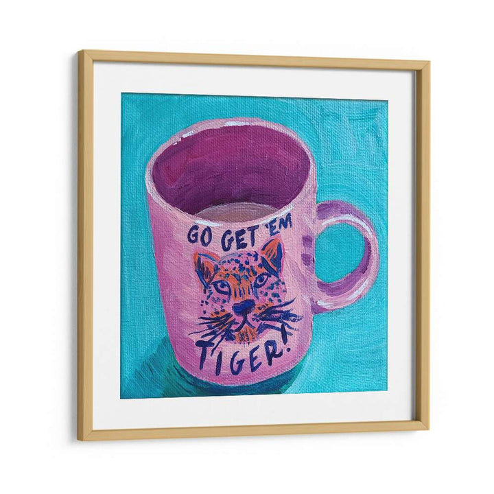 Go Get'em Tiger By Key And Sea Creative Art Print in Oak Wood Frame With Mount