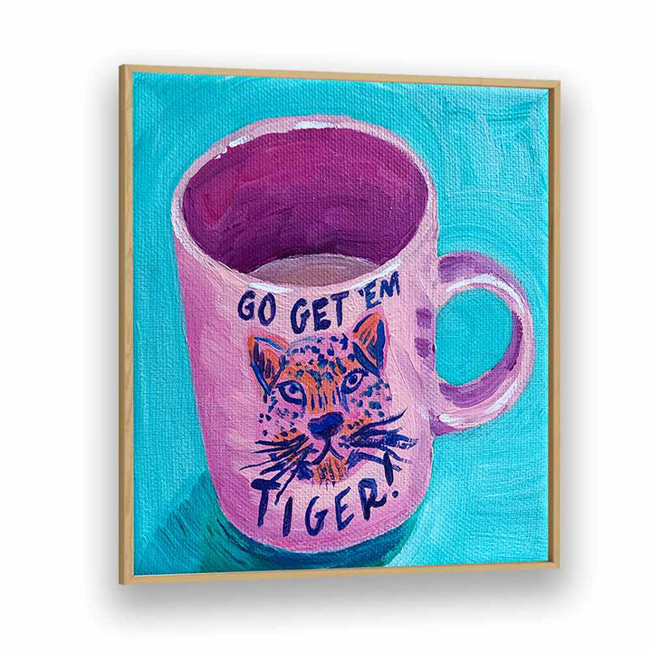 Go Get'em Tiger By Key And Sea Creative Art Print in Oak Wood Plain Frame